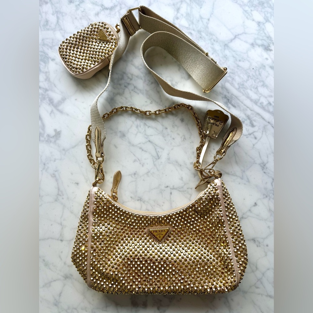 PRADA Crystal Edition Gold Shoulder Bag